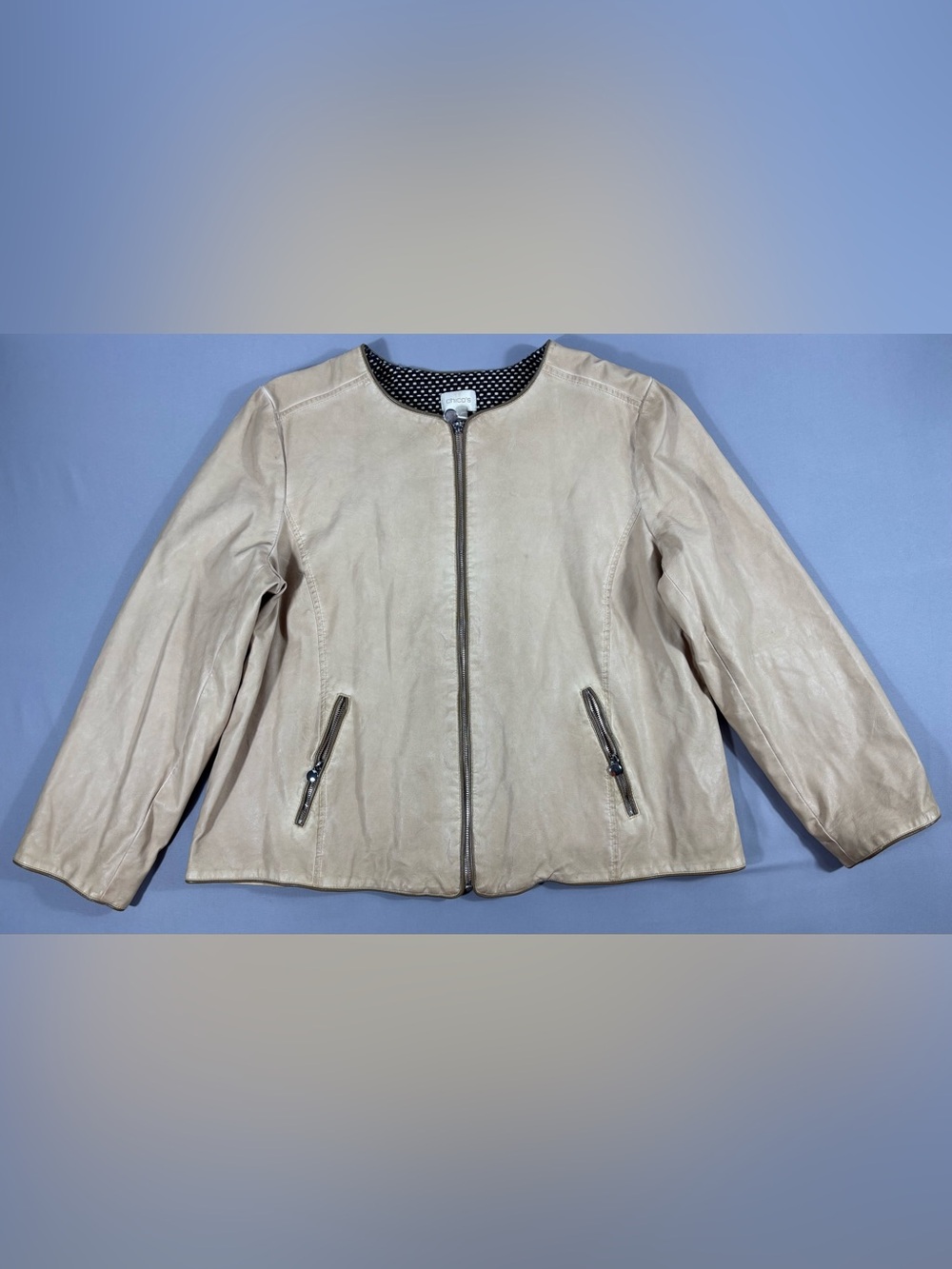 NWT Chico’s Faux Leather Jacket Women’s XL Blush Collarless Zip